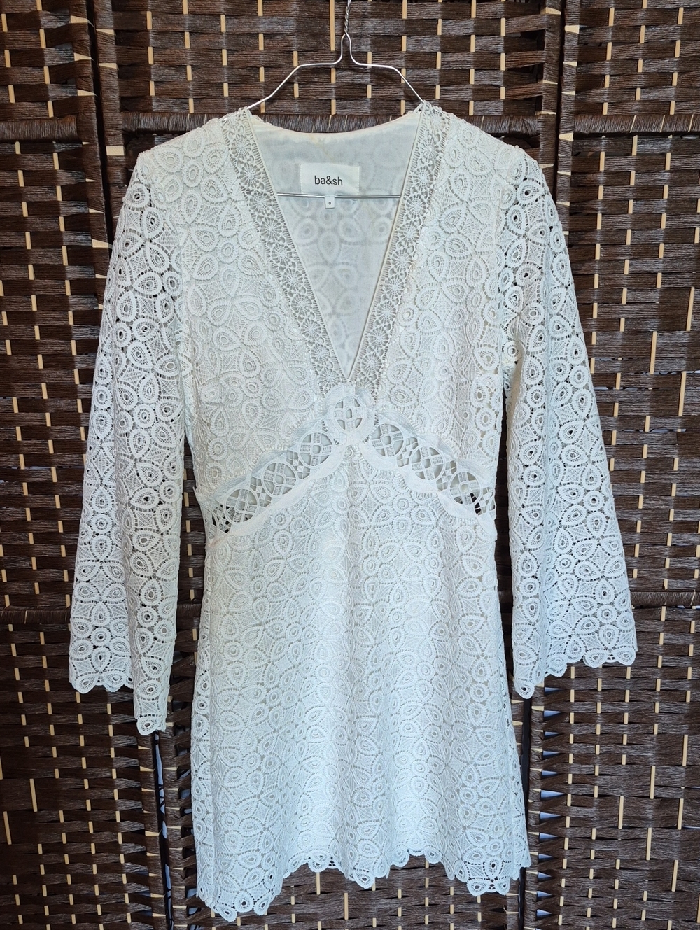 ba&sh Ivory Crochet Lace Long Sleeve Dress